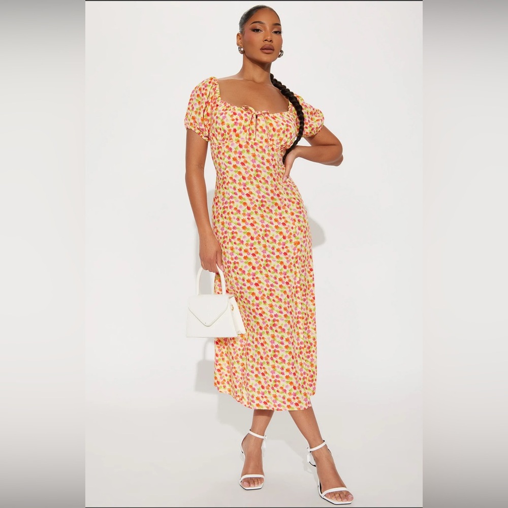 NWT FASHION NOVA Vienna Floral Midi Dress - Yellow/combo
